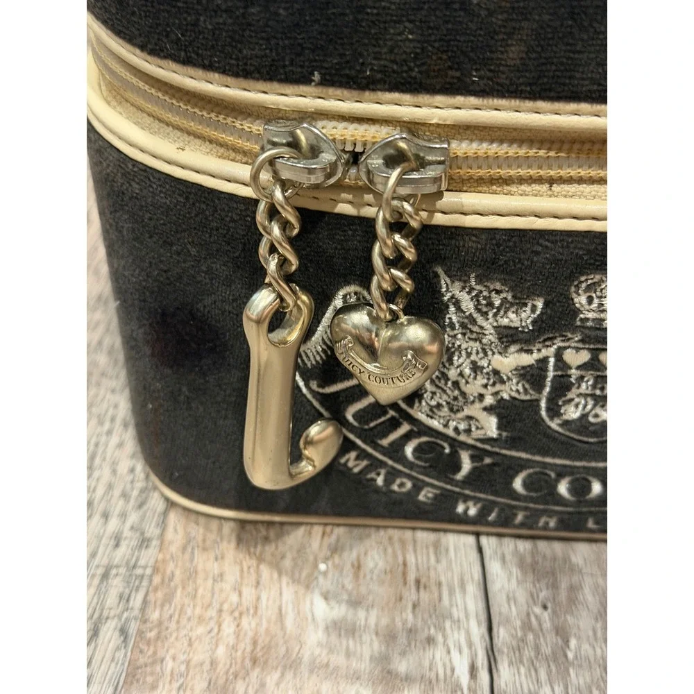 Juicy Couture Vintage Velour Vanity Case Brown Cream Y2K Makeup Bag Mirror